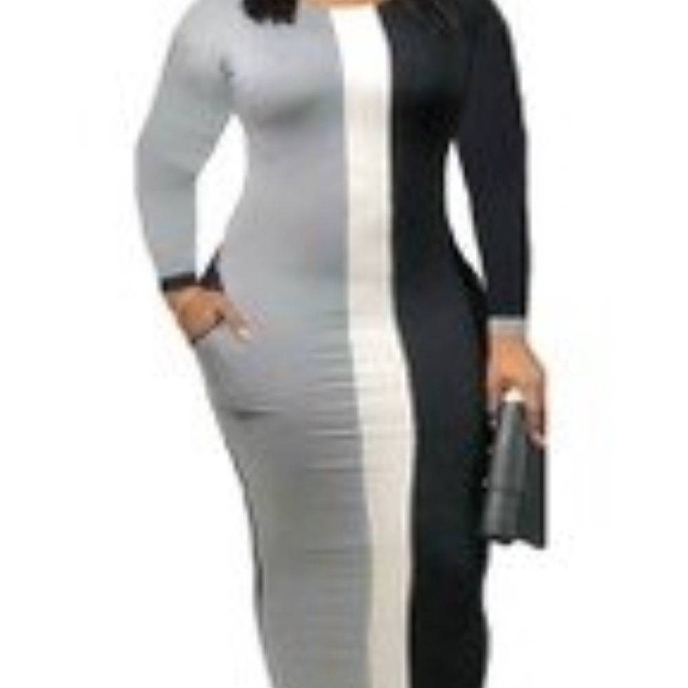 Long Sleeve Color Block Bodycon Dress